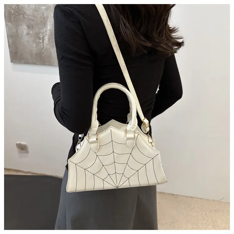 Spider Web Embroidered Brown Shoulder Bag — feature 9