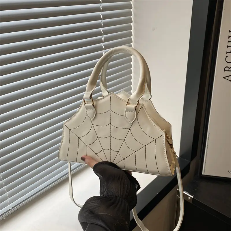 Spider Web Embroidered Brown Shoulder Bag - Image 2