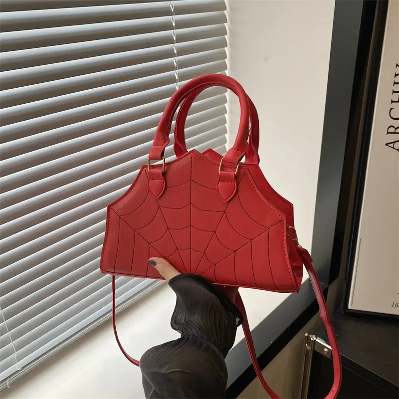 Spider Web Embroidered Brown Shoulder Bag - Image 4