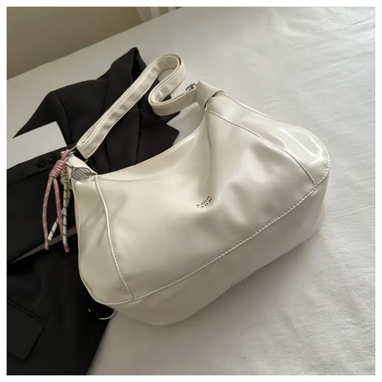 White Casual Shoulder Bag with Tassel Design — feature 21