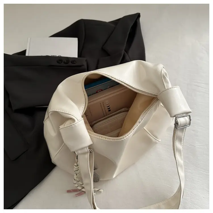 White Casual Shoulder Bag with Tassel Design — feature 22