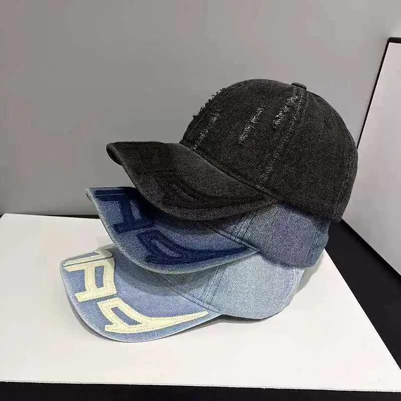 Women Distressed Denim Baseball Cap Spring Autumn Casual - Image 8