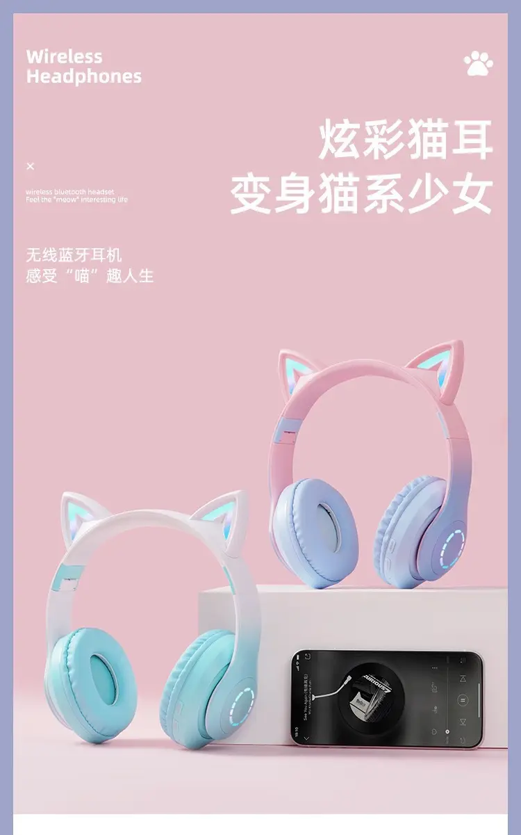 Purple Cat Earbud Headset Bluetooth 5.3 with LED Light β feature 1