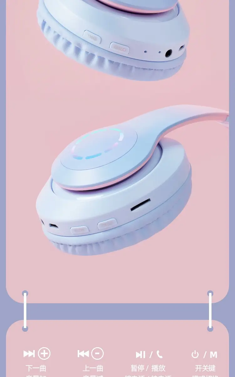 Purple Cat Earbud Headset Bluetooth 5.3 with LED Light β feature 11