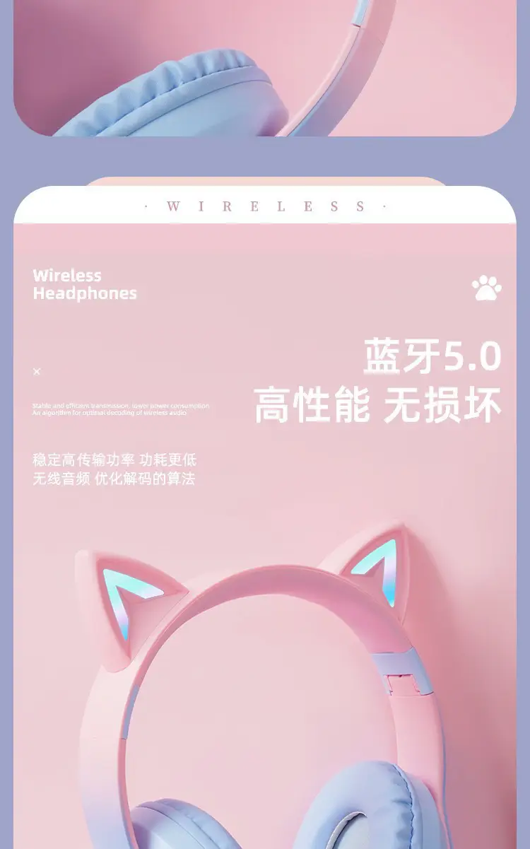 Purple Cat Earbud Headset Bluetooth 5.3 with LED Light β feature 13