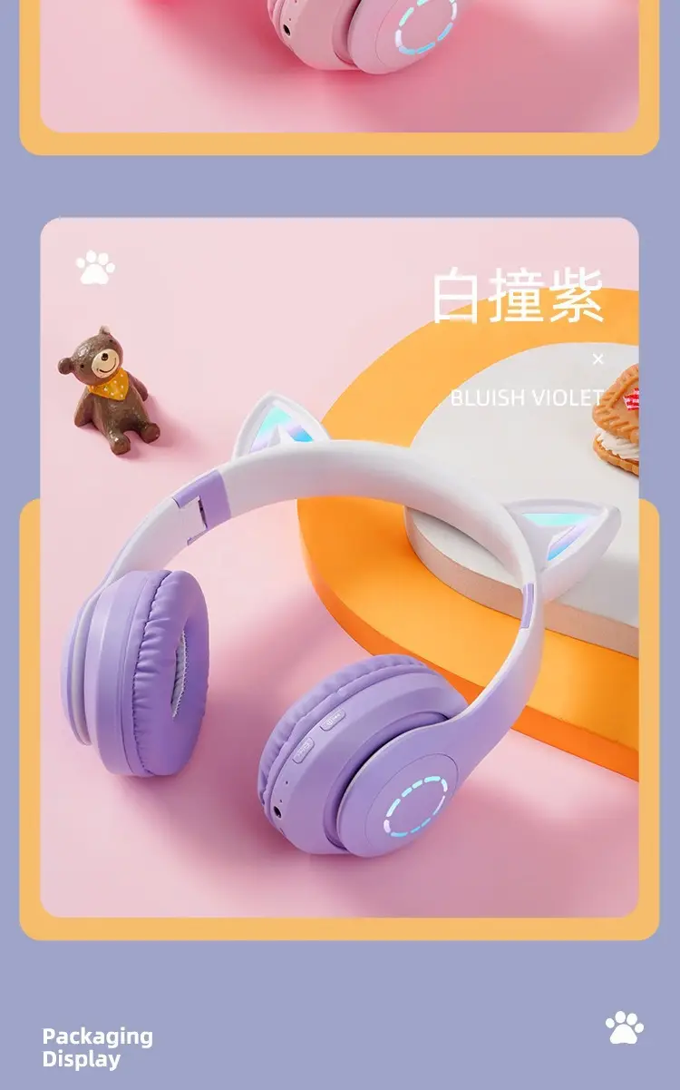 Purple Cat Earbud Headset Bluetooth 5.3 with LED Light β feature 19