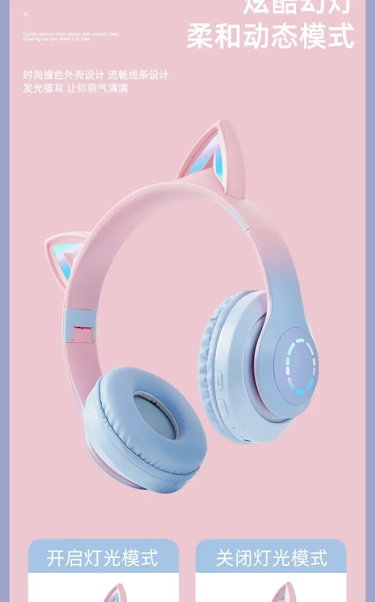 Purple Cat Earbud Headset Bluetooth 5.3 with LED Light β feature 3