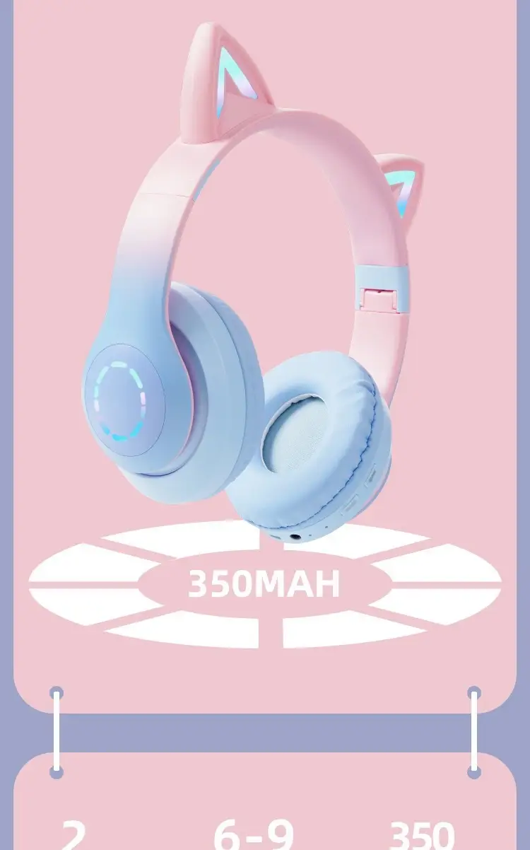 Purple Cat Earbud Headset Bluetooth 5.3 with LED Light β feature 7