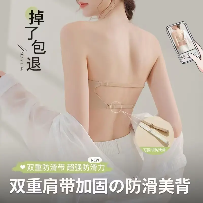 Strapless Invisible Seamless Anti-Slip Push-Up Bra for Women with Small Bust, Anti-Exposure Bandeau Bra with Beautiful Back Design