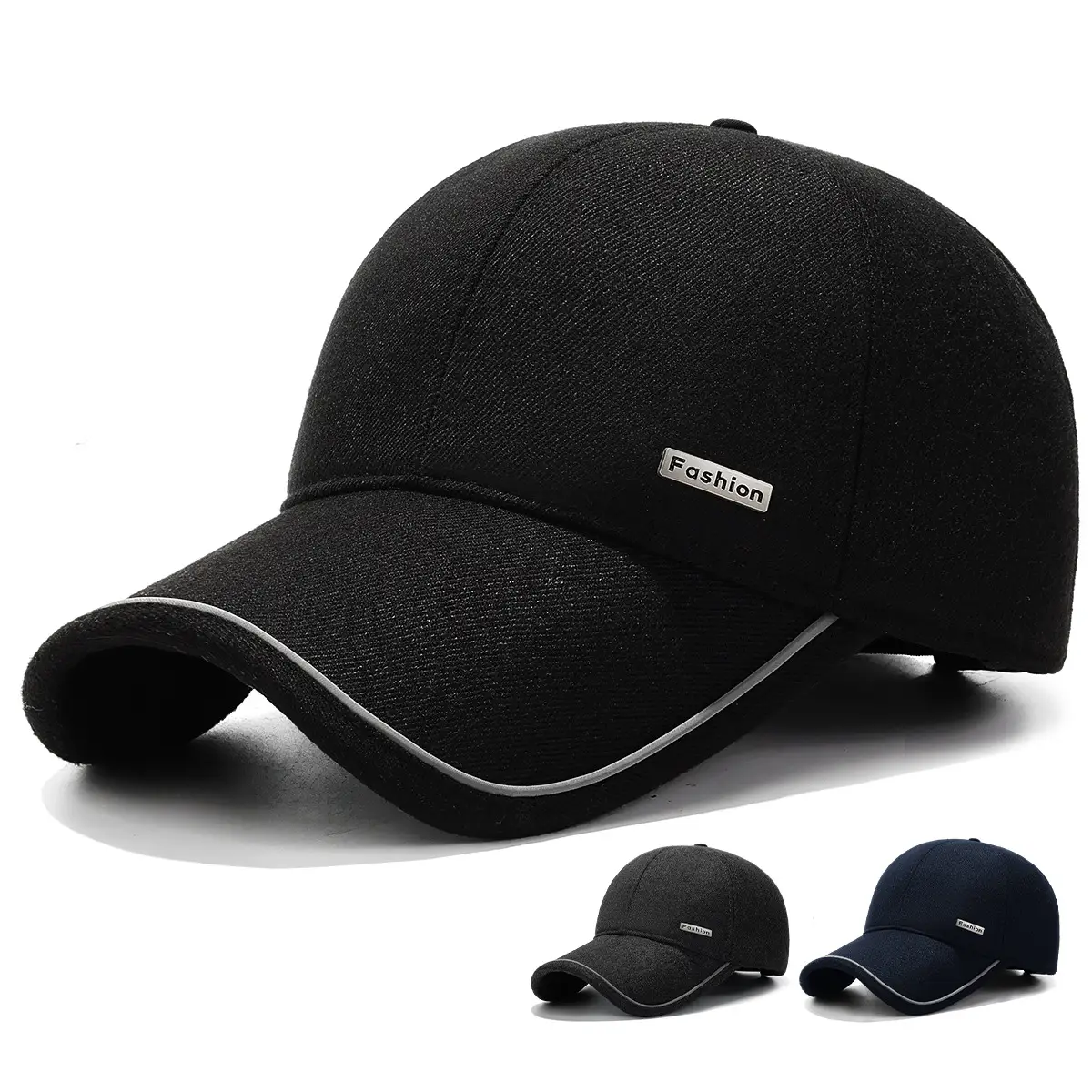 Men Black Cotton Baseball Cap Winter Warm Ear Protection 7.5cm - Image 3