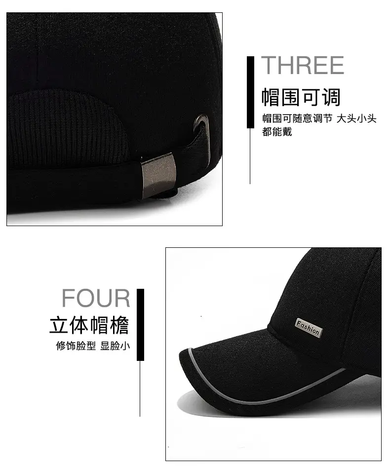 Men Black Cotton Baseball Cap Winter Warm Ear Protection 7.5cm — feature 12