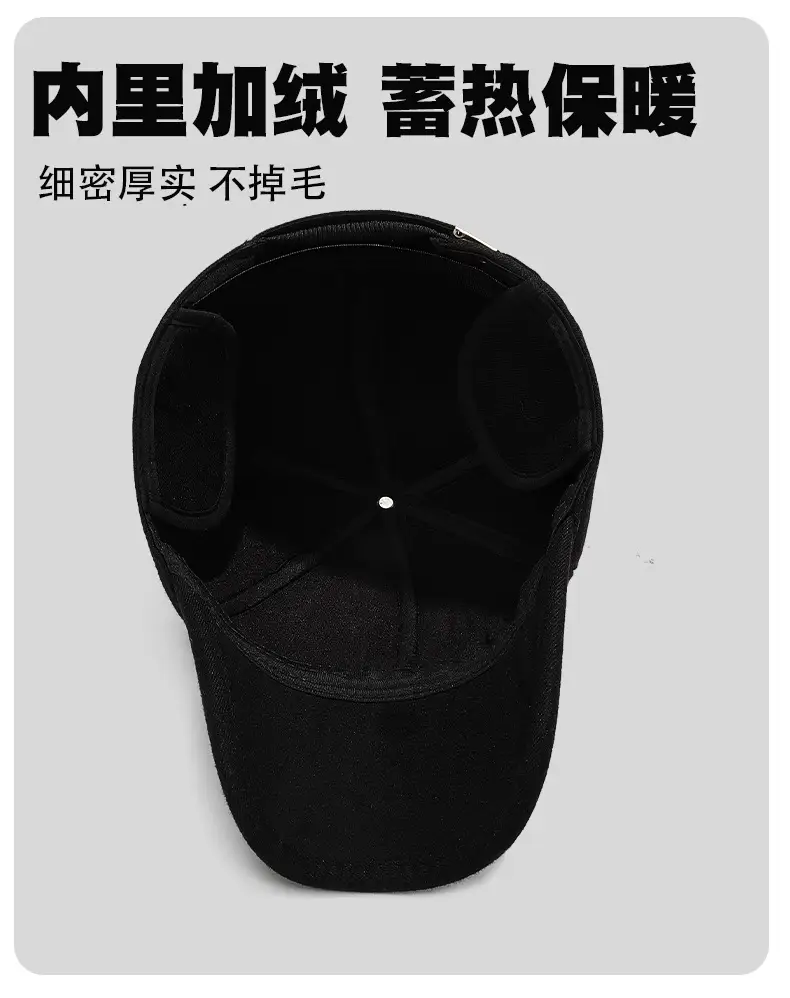Men Black Cotton Baseball Cap Winter Warm Ear Protection 7.5cm — feature 7