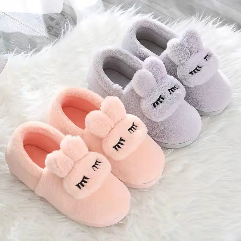Women's Grey Bunny Plush Slippers Winter Home - Image 5