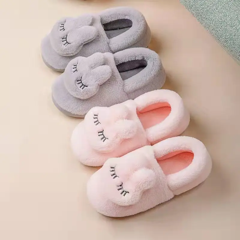 Women's Grey Bunny Plush Slippers Winter Home - Image 7