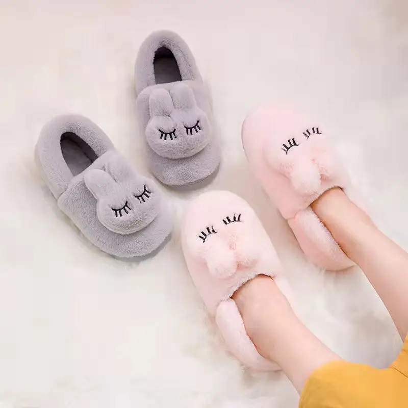 Women's Grey Bunny Plush Slippers Winter Home - Image 8