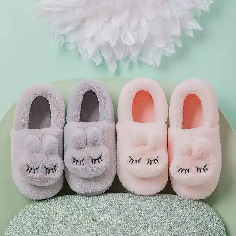 Women's Grey Bunny Plush Slippers Winter Home - Image 9