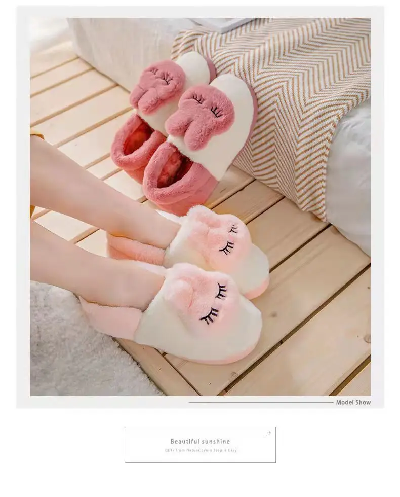 Women's Grey Bunny Plush Slippers Winter Home — feature 4