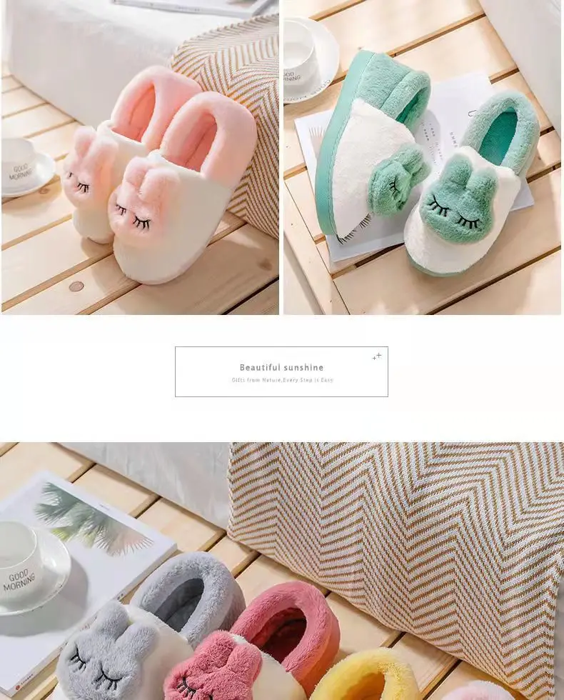 Women's Grey Bunny Plush Slippers Winter Home — feature 7