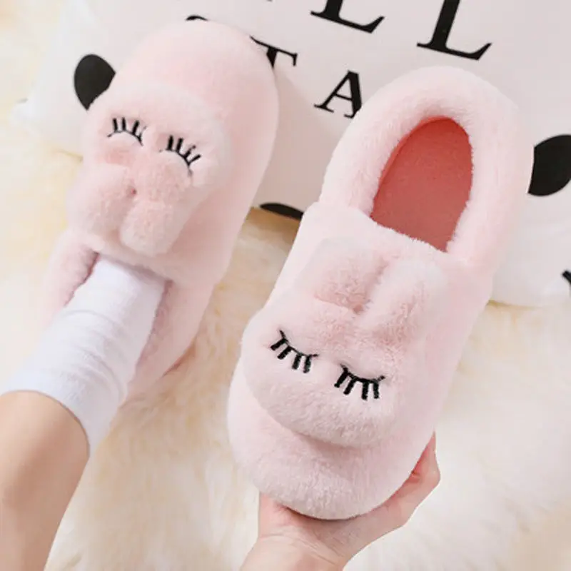 Women's Grey Bunny Plush Slippers Winter Home - Image 2