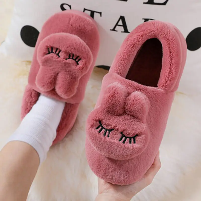 Women's Grey Bunny Plush Slippers Winter Home - Image 4