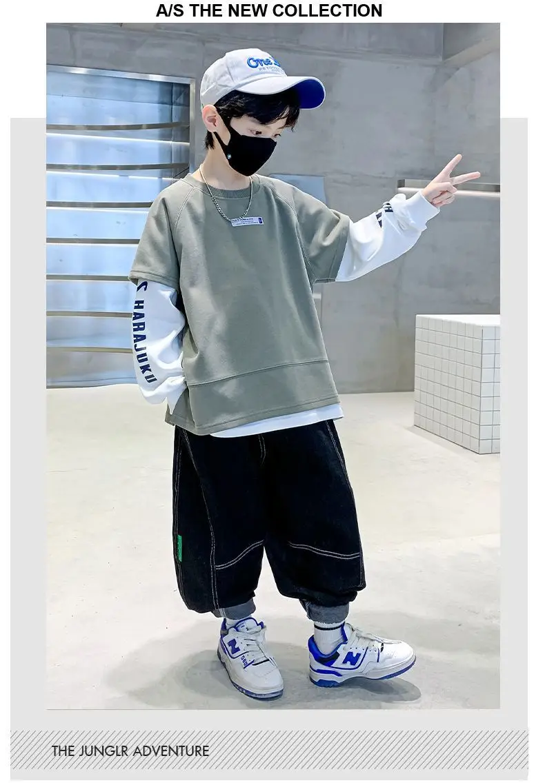 Boys Sweatshirt Set Grey Long Sleeve T-Shirt — feature 1