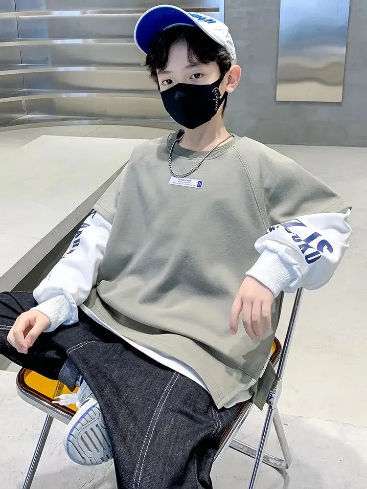 Boys Sweatshirt Set Grey Long Sleeve T-Shirt — feature 10