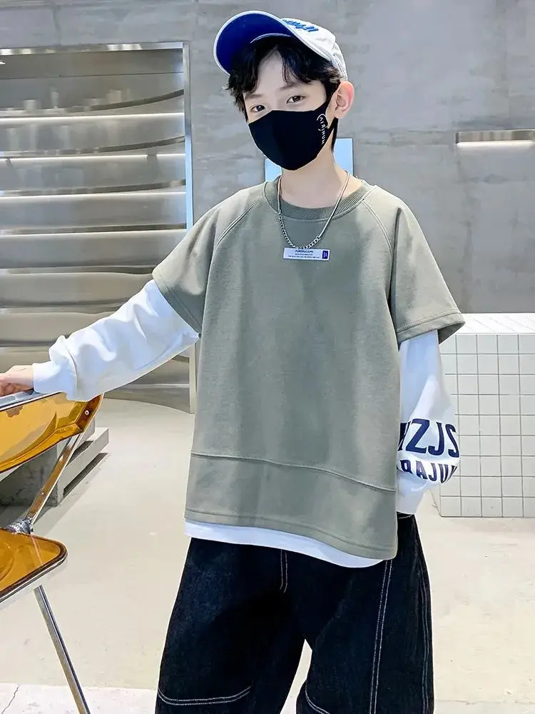 Boys Sweatshirt Set Grey Long Sleeve T-Shirt — feature 11