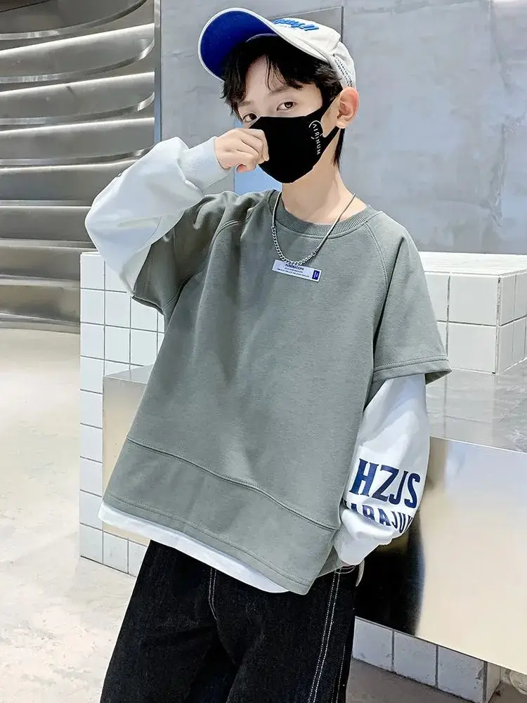 Boys Sweatshirt Set Grey Long Sleeve T-Shirt — feature 12