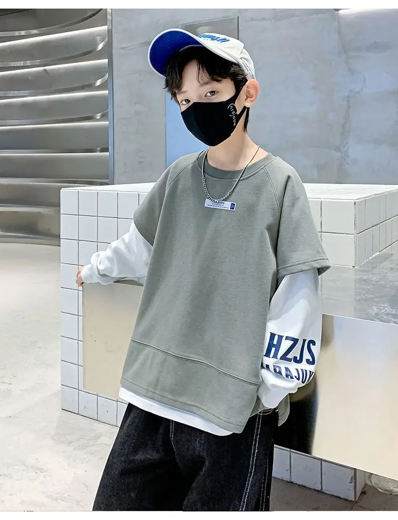 Boys Sweatshirt Set Grey Long Sleeve T-Shirt — feature 14