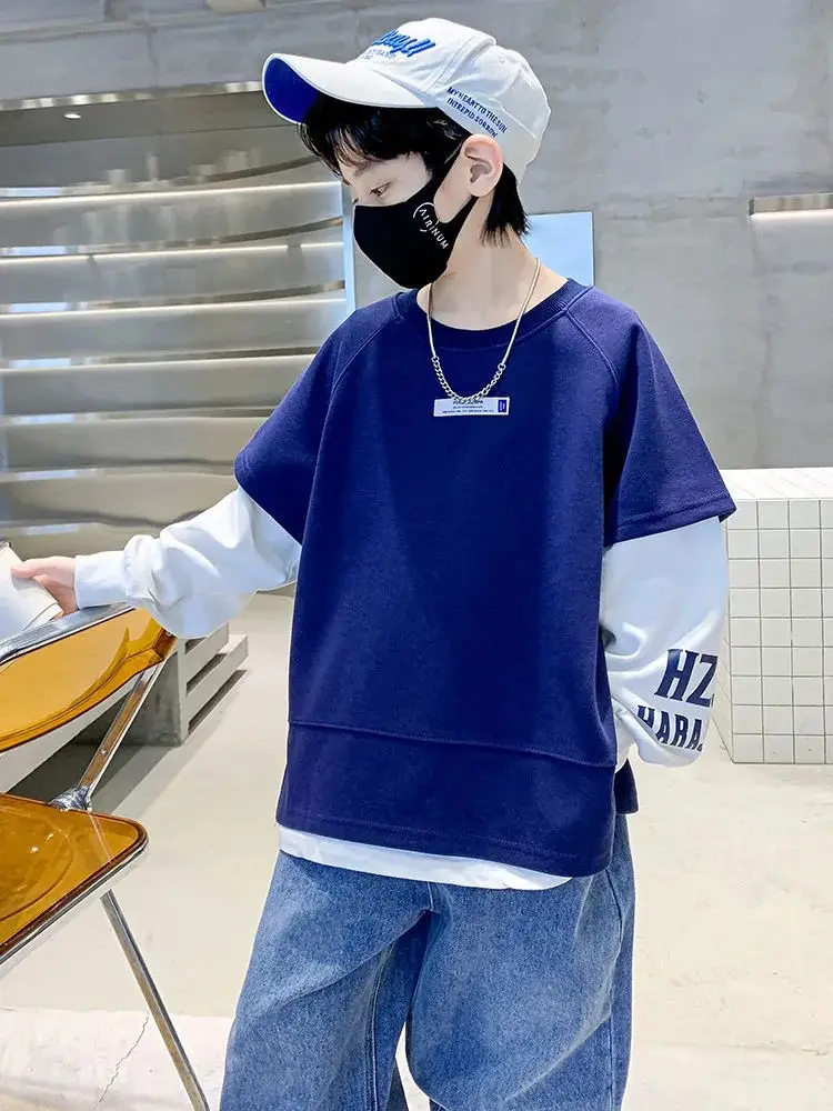 Boys Sweatshirt Set Grey Long Sleeve T-Shirt — feature 2
