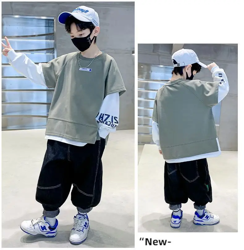 Boys Sweatshirt Set Grey Long Sleeve T-Shirt — feature 4