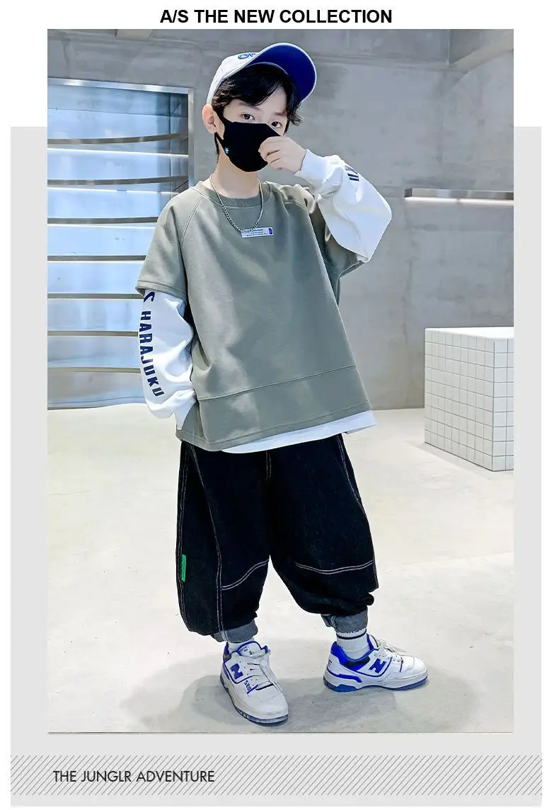Boys Sweatshirt Set Grey Long Sleeve T-Shirt — feature 5