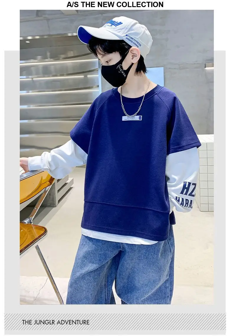Boys Sweatshirt Set Grey Long Sleeve T-Shirt — feature 7
