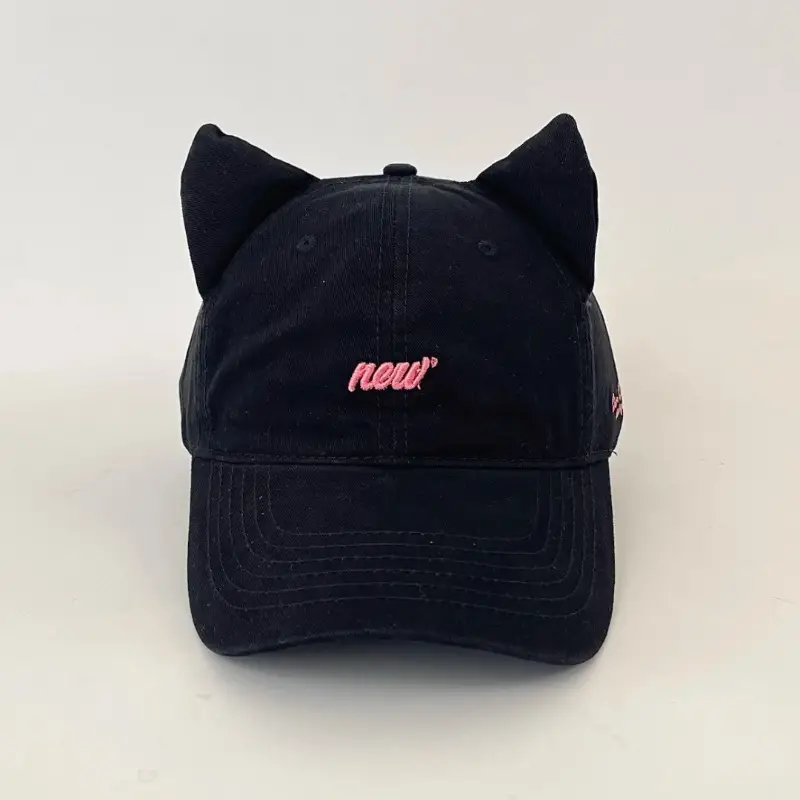 Maroon Cat Ear Baseball Cap for Women Summer