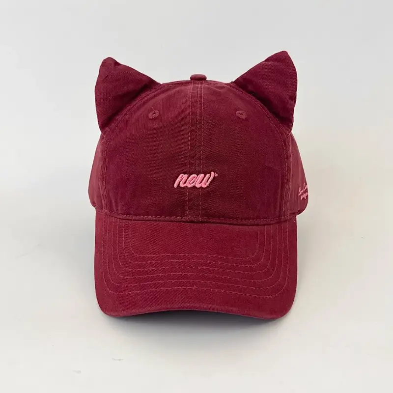 Maroon Cat Ear Baseball Cap for Women Summer