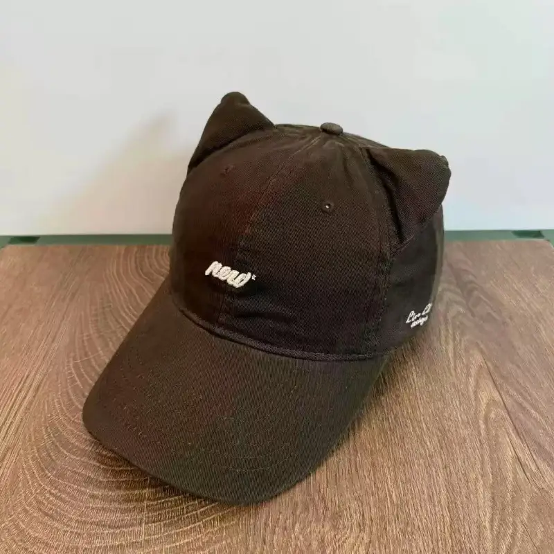 Maroon Cat Ear Baseball Cap for Women Summer
