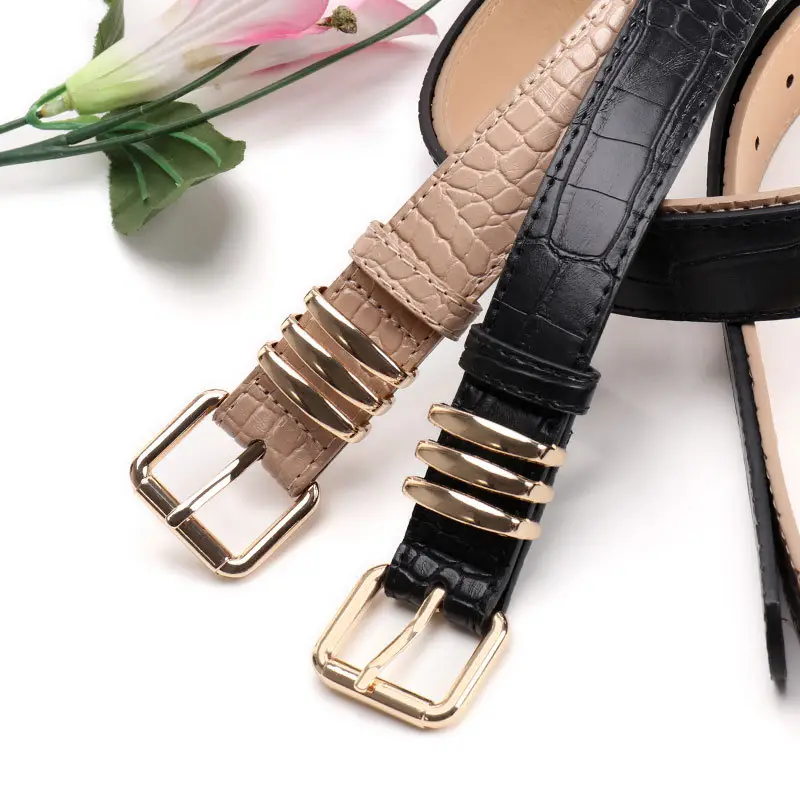 Black Heavy Duty Women's Belt with Gold Buckle - Image 8
