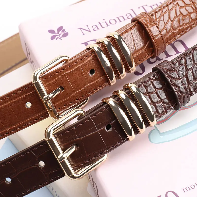 Black Heavy Duty Women's Belt with Gold Buckle - Image 9