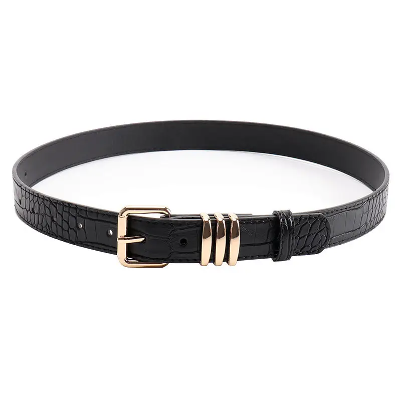 Black Heavy Duty Women's Belt with Gold Buckle - Image 10