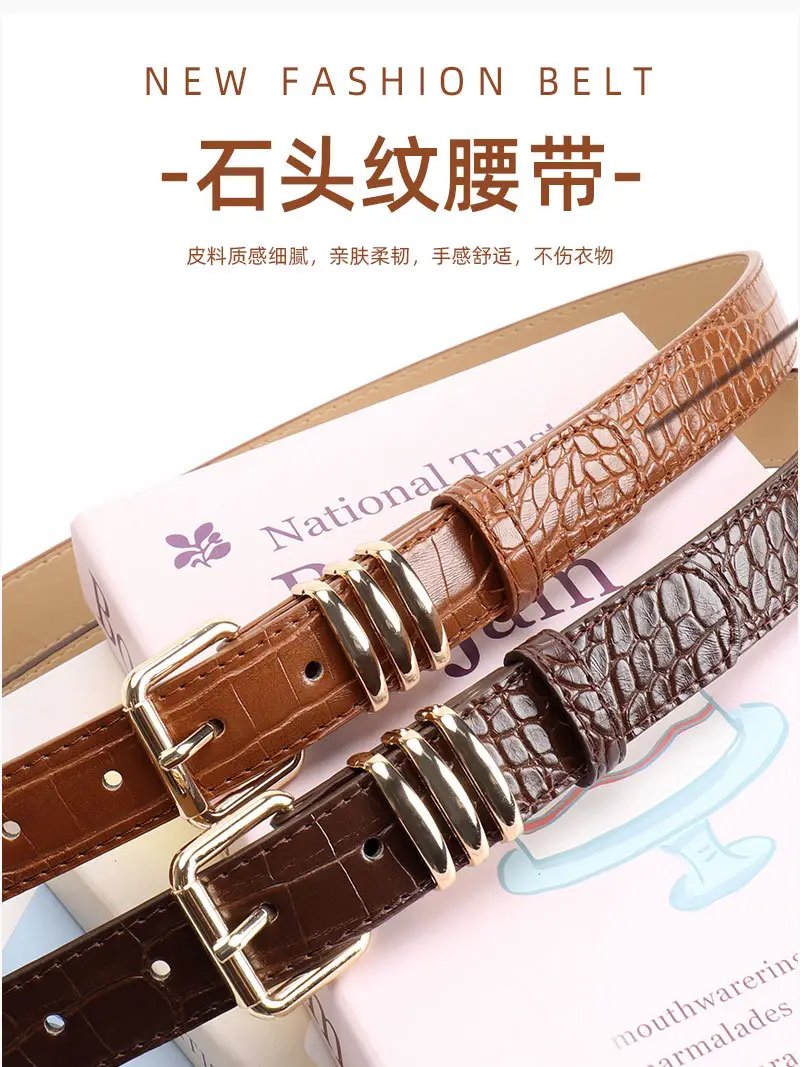 Black Heavy Duty Women's Belt with Gold Buckle — feature 20