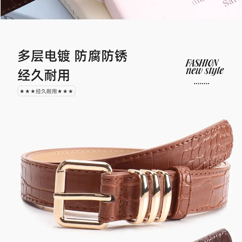 Black Heavy Duty Women's Belt with Gold Buckle — feature 21