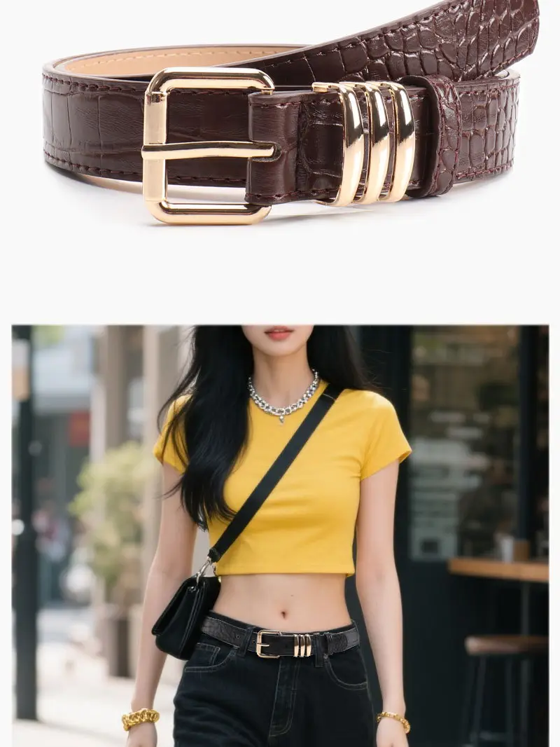 Black Heavy Duty Women's Belt with Gold Buckle — feature 22
