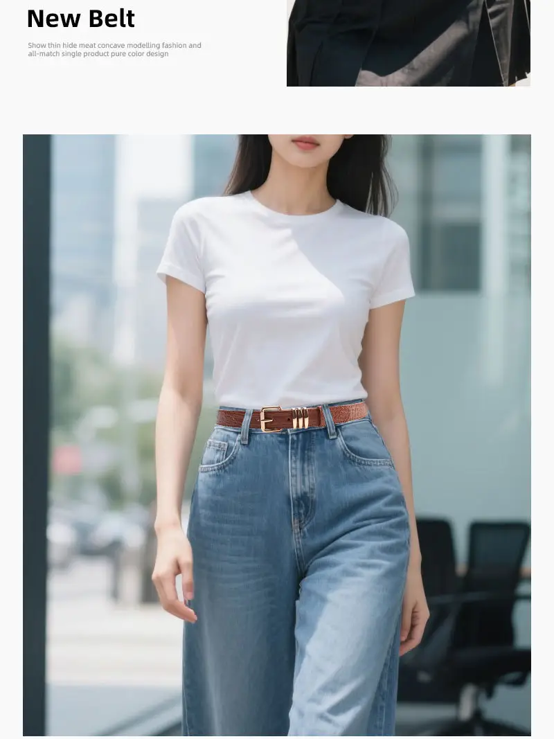 Black Heavy Duty Women's Belt with Gold Buckle — feature 24