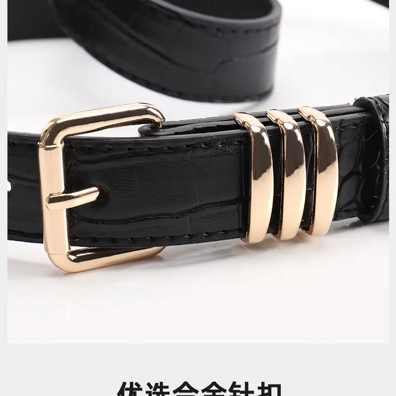 Black Heavy Duty Women's Belt with Gold Buckle — feature 27