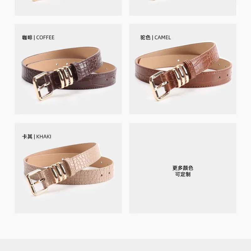 Black Heavy Duty Women's Belt with Gold Buckle — feature 31