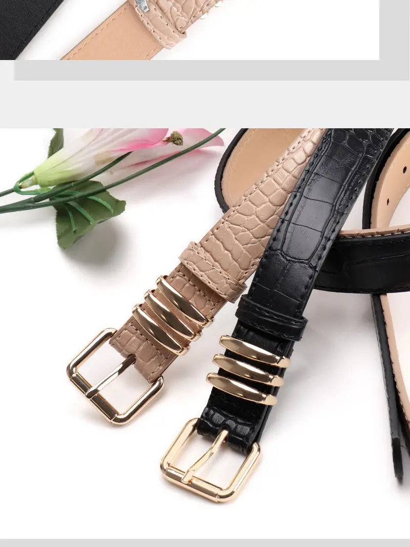 Black Heavy Duty Women's Belt with Gold Buckle — feature 34