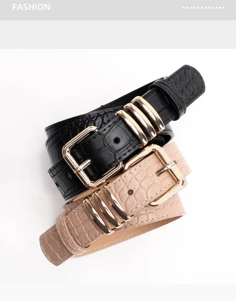 Black Heavy Duty Women's Belt with Gold Buckle — feature 35
