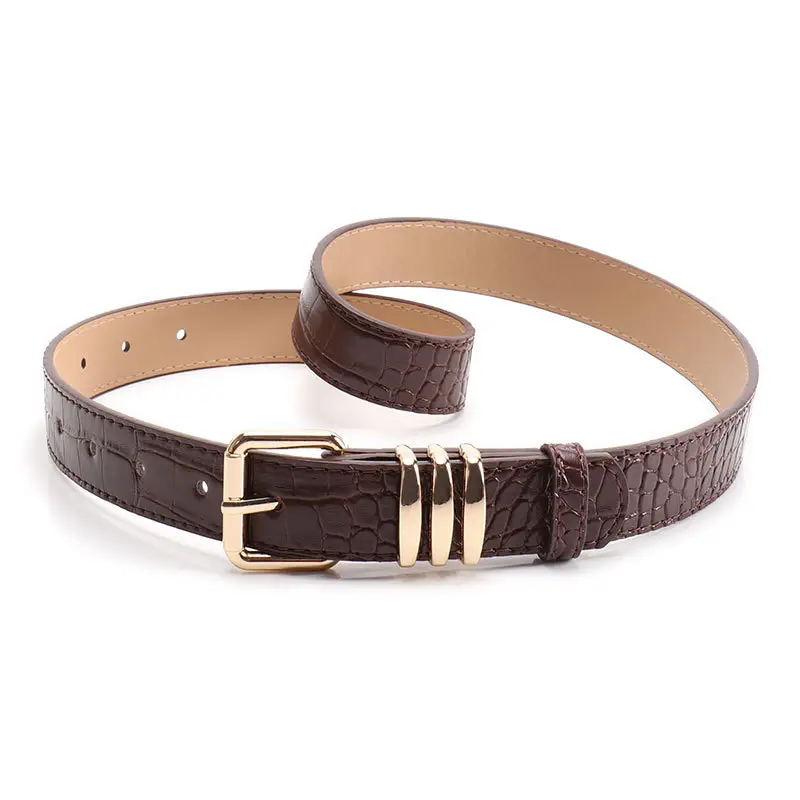Black Heavy Duty Women's Belt with Gold Buckle - Image 2