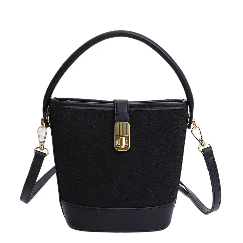 Retro Brown Bucket Bag with Gold Plated Handle - Image 8