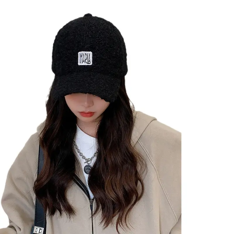 Women Korean Style Velvet Letter Cap Beige - Image 7
